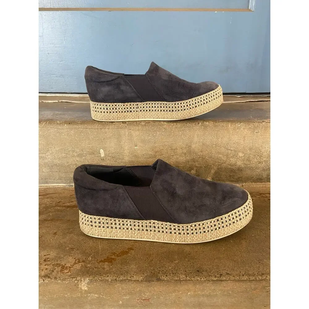 Vince Wilden navy suede platform espadrille slip in loafers w/ elastic inset